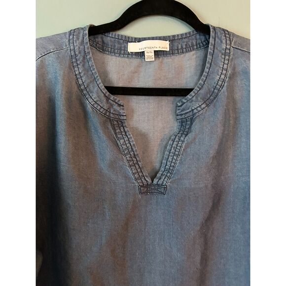 Fourteenth Place women's x-large Chambray popover top long Sleeve white trim - Picture 3 of 4